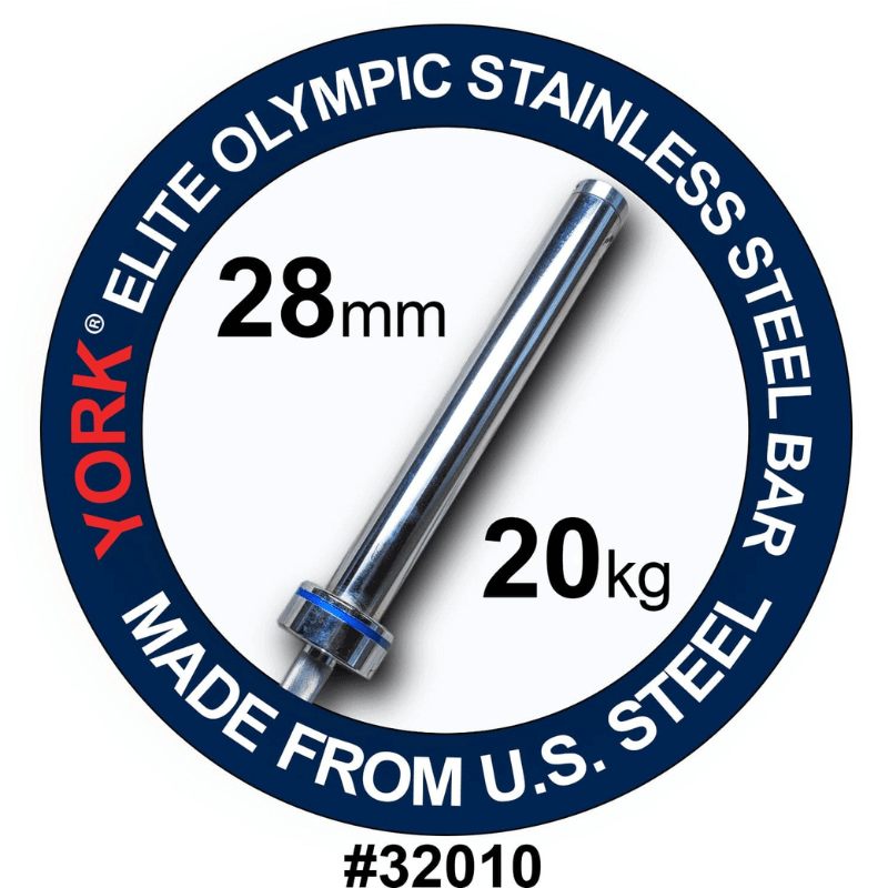 32010  YORK 20 Kg Men's Elite Stainless Steel Bar with Needle Bearing Sleeves 28mm