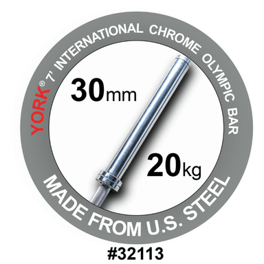 YORK 7′ International Chrome Olympic Bar, 30 mm | 32113