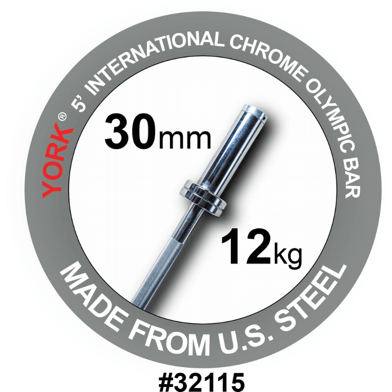 32115 YORK 5′ International Chrome Olympic Weight Bar, 30mm