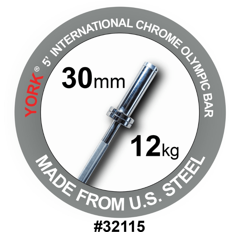 YORK 5′ International Chrome Olympic Weight Bar, 30mm | 32115
