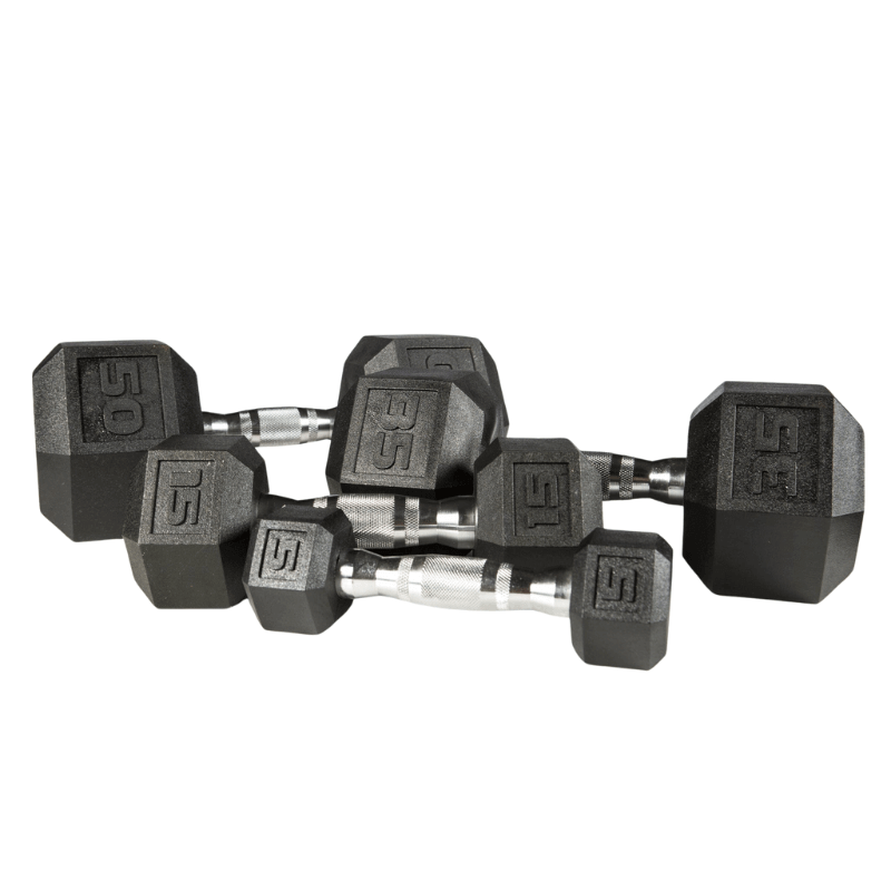 37030  YORK 5-50lb Premium PVC Hex Dumbbell Chrome Ergo Handle  Set