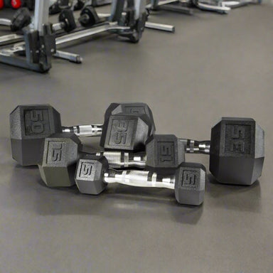 37030  YORK 5-50lb Premium PVC Hex Dumbbell Chrome Ergo Handle  Set