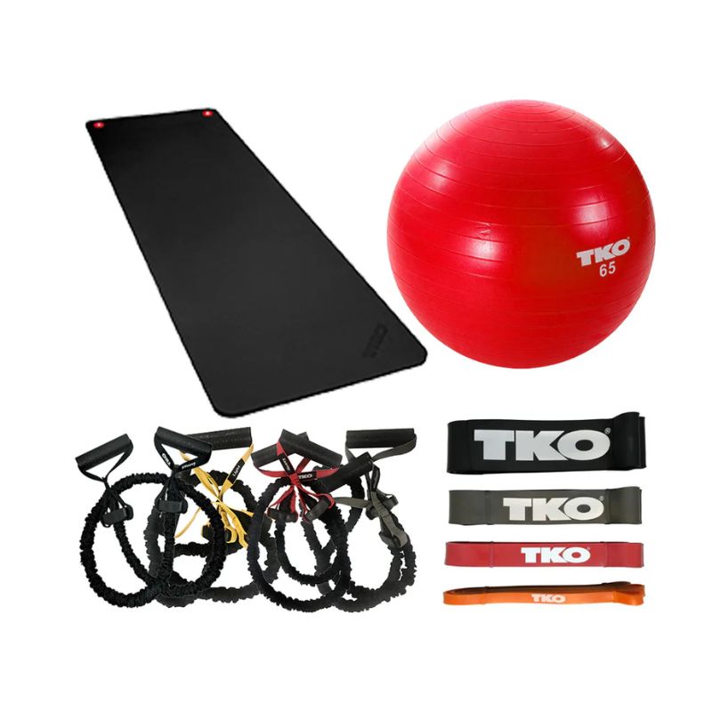 3x  Mats + 1x65ccm Stability  Ball, 2 each of  Resistance Cords & Strength Bands + Band connector upright