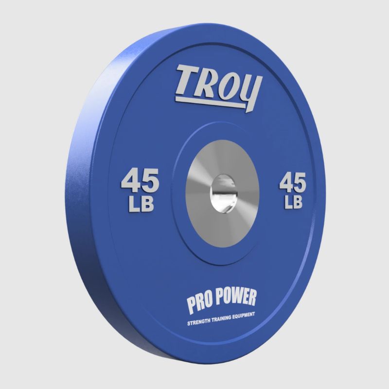 45 lb Troy PO-SBPL Performance Color Rubber Bumper Plate with Custom Logo 3 Blue