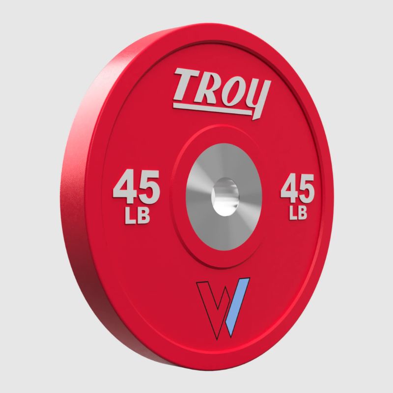 45 lbs Troy PO-SBPL Performance Color Rubber Bumper Plate with Custom Logo 4 Red