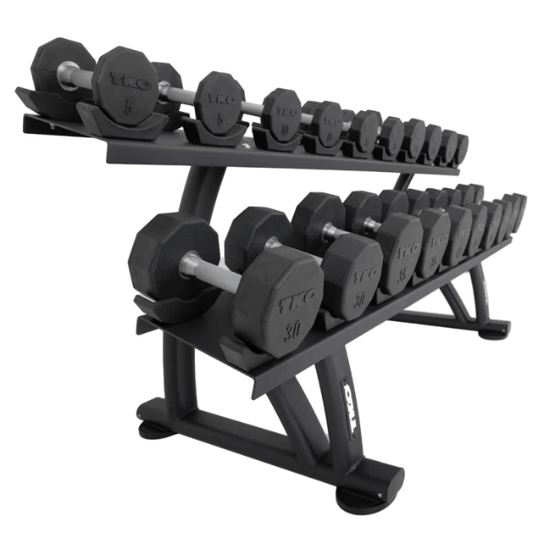 TKO Matte Black 10 Pair Dumbbell Rack with Saddles | 7051B-BK Sample with Dumbbell