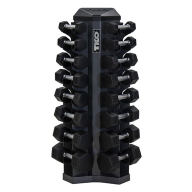 5-30lb rubber hex  tri-grip handle dumbbells w_ 8pr Vertical Dumbbell Rack