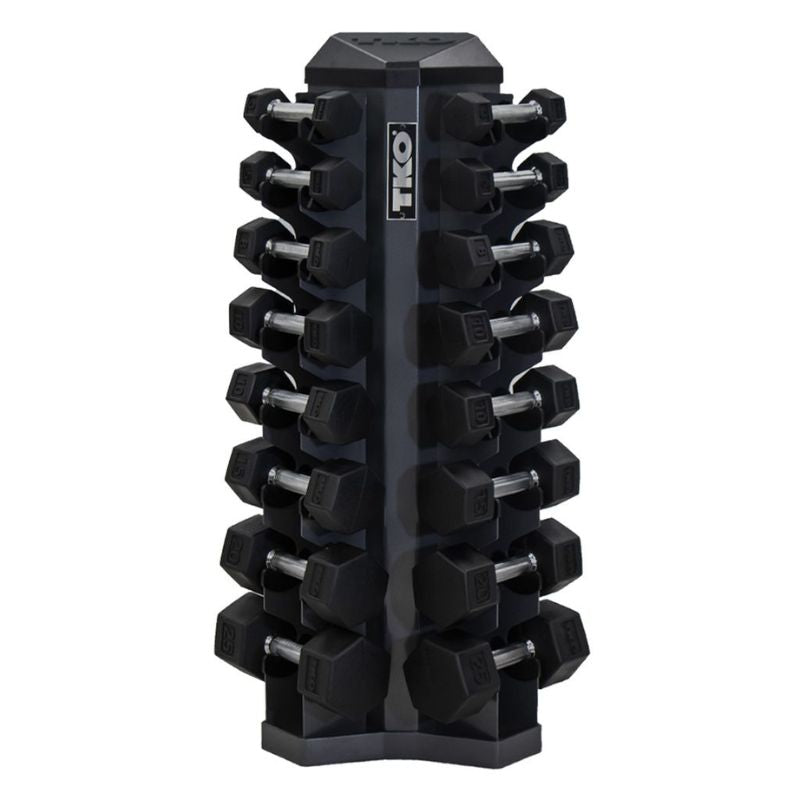 5-30lb rubber hex  tri-grip handle dumbbells w_ 8pr Vertical Dumbbell Rack