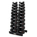 5-50lb urethane hex tri-grip handle dumbbells w_ 10 pair Vertical Dumbbell Rack Left Side View