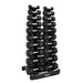 5-50lb urethane hex tri-grip handle dumbbells w_ 10 pair Vertical Dumbbell Rack Right Side View