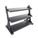 5-50lb rubber hex straight handle dumbbells 3 tier tray rack front view