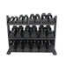 5-50lb rubber hex straight handle dumbbells w_ 3 tier tray rack