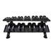 5-50lb rubber hex straight handle dumbbells w_Horizontal Dumbbell Rack Front View