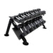 5-50lb rubber hex straight handle dumbbells w_Horizontal Dumbbell Rack Side View
