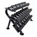 5-75lbs  rubber hex straight handle dumbbells w_Horizontal Dumbbell Rack Side View