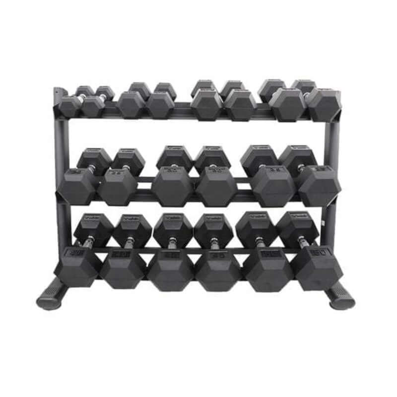  6230-B TKO 3-Tier Rail Dumbbell Rack, Black Sample with Dumbbells