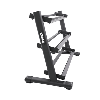 TKO 5-50lb Rubber Hex Straight Handle Dumbbells w/ 3 tier Rail Rack | S6230-SXRA10