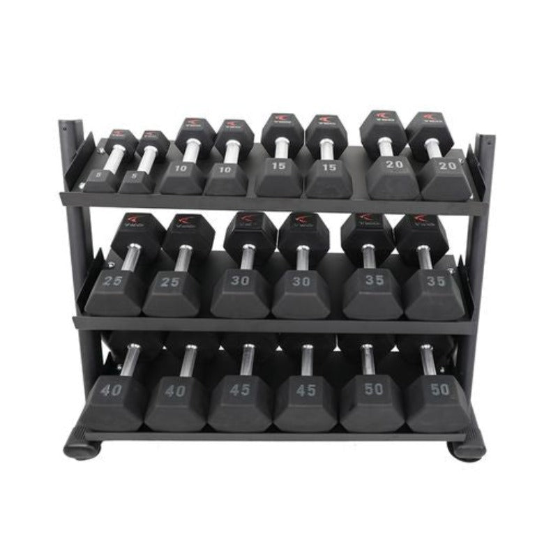 6235-B TKO  3-Tier Shelf Dumbbell Rack, Black Sample with Dumbbells