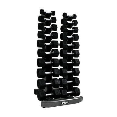 TKO 5-50lb Rubber Hex Straight Handle Dumbbells w/ Vertical Rack | S840-SXRA10