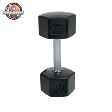 TKO 5-50lb Urethane Hex Tri-grip Dumbbells w/ Vertical Rack | S840-TXU-A10