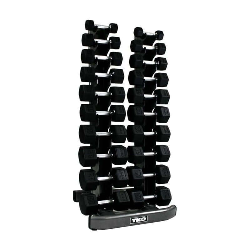 840VDR10  TKO Vertical Dumbbell Rack (Holds 5-50 Hex Dumbbells ) Sample with Dumbbells