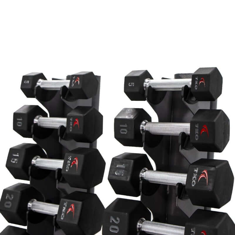 S840-TXUA10 TKO  5-50lb Urethane Hex Tri-Grip Handle Dumbbells with 10 Pair Rack 