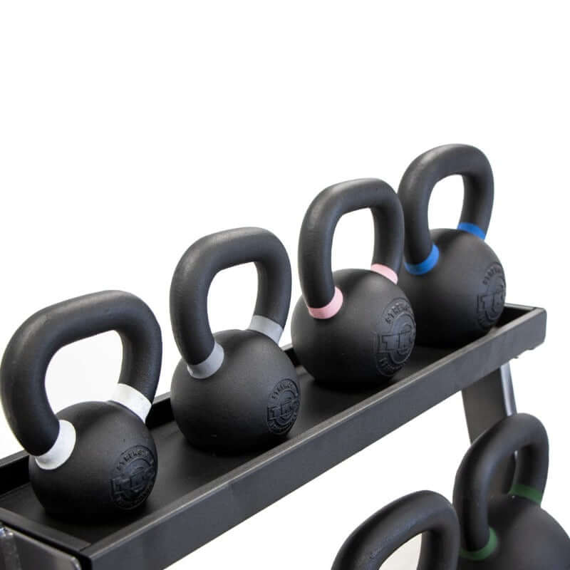 856KR  TKO 3 - Tier Kettle Bell Rack Sample with Kettlebell Sample with Kettlebell