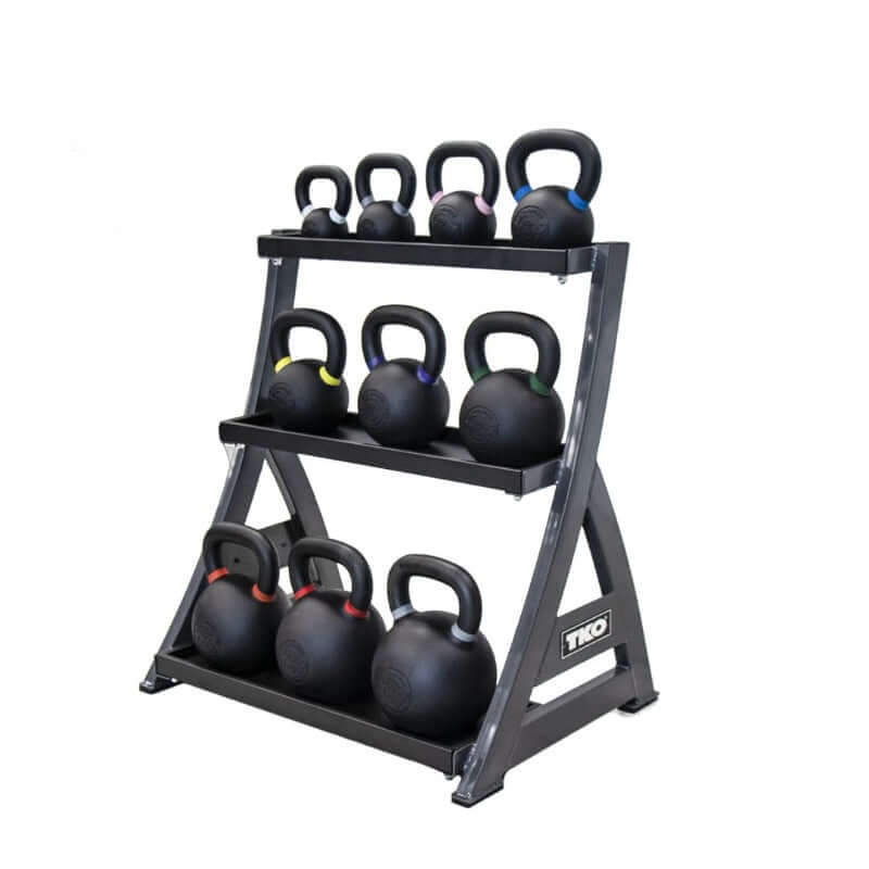 856KR  TKO 3 - Tier Kettle Bell Rack Sample with Kettlebell Sample with Kettlebell