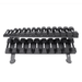 TKO 5-50lb rubber hex tri-grip handle dumbbells w/ 3 tier shelf rack | S890-TXRA10