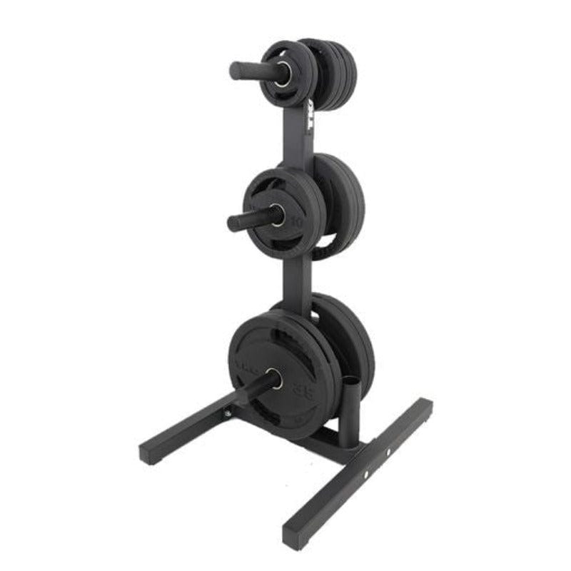 TKO 255Lb Olympic Rubber Plate set w/ Plate Tree, Retail Olympic Bar and Curl Bar | S6205-OR255+BARS 