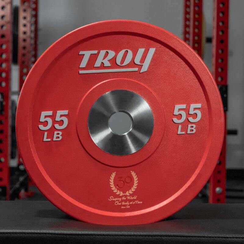 BPO-SBPL Troy Performance Black Customer Logo Rubber Bumper Plate 55 lb Red