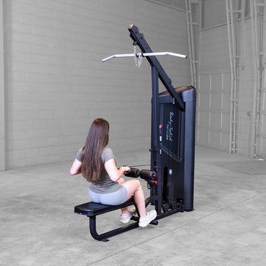 Back View of Female doing Mid Row Workout using Body-Solid Pro ClubLine S2LATX Series 2 Lat and Mid-Row