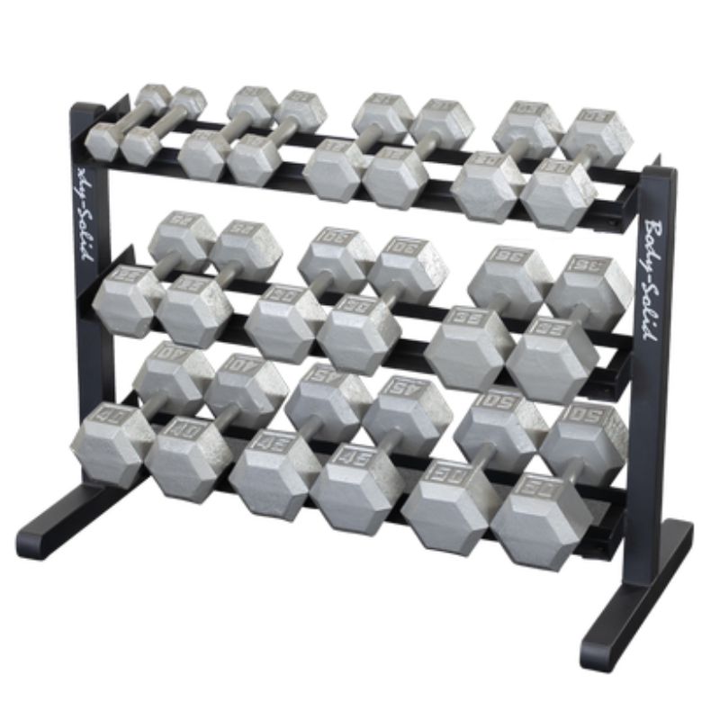 Body-Solid 3-Tier Dumbbell Rack - GDR363B with Body Solid Cast Iron Hex Dumbbells
