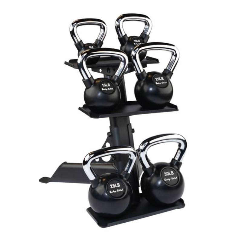 Body-Solid 3-Tier Kettlebell Rack - GDKR50B with KBC Premium Kettlebells