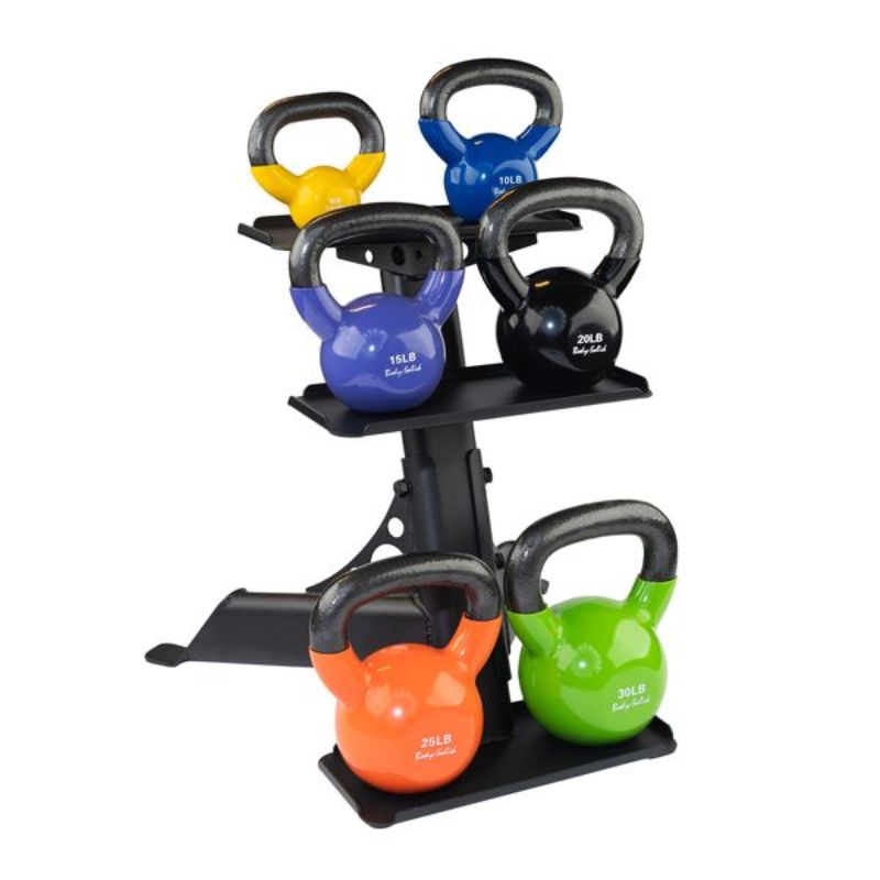 Body-Solid 3-Tier Kettlebell Rack - GDKR50B with KBV Vinyl Dipped Kettlebells (2)