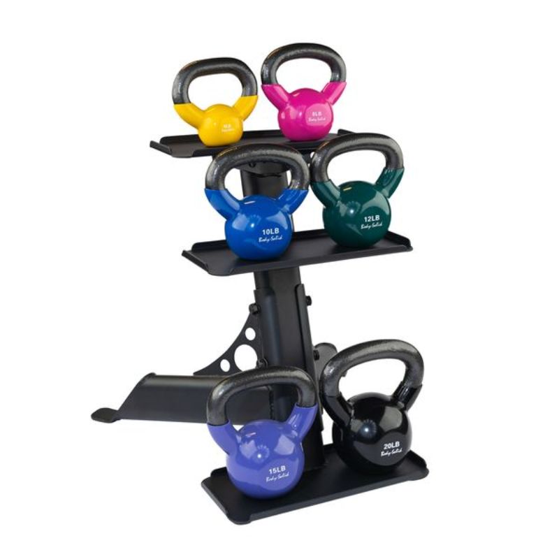 Body-Solid 3-Tier Kettlebell Rack - GDKR50B with KBV Vinyl Dipped Kettlebells