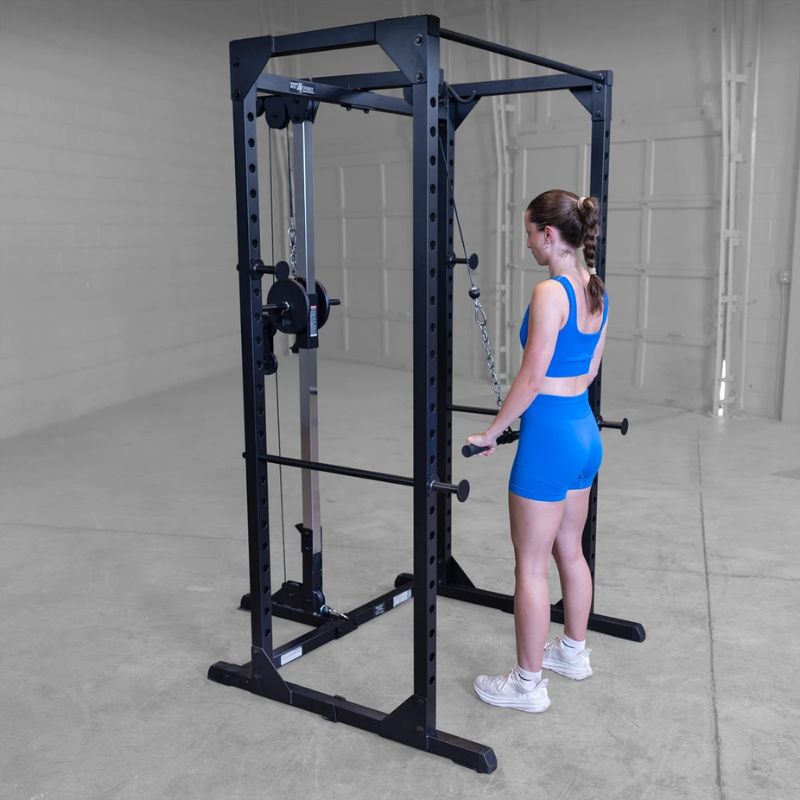 Body-Solid Best Fitness BFLA100B Power Rack Lat Attachment Used inside Gym
