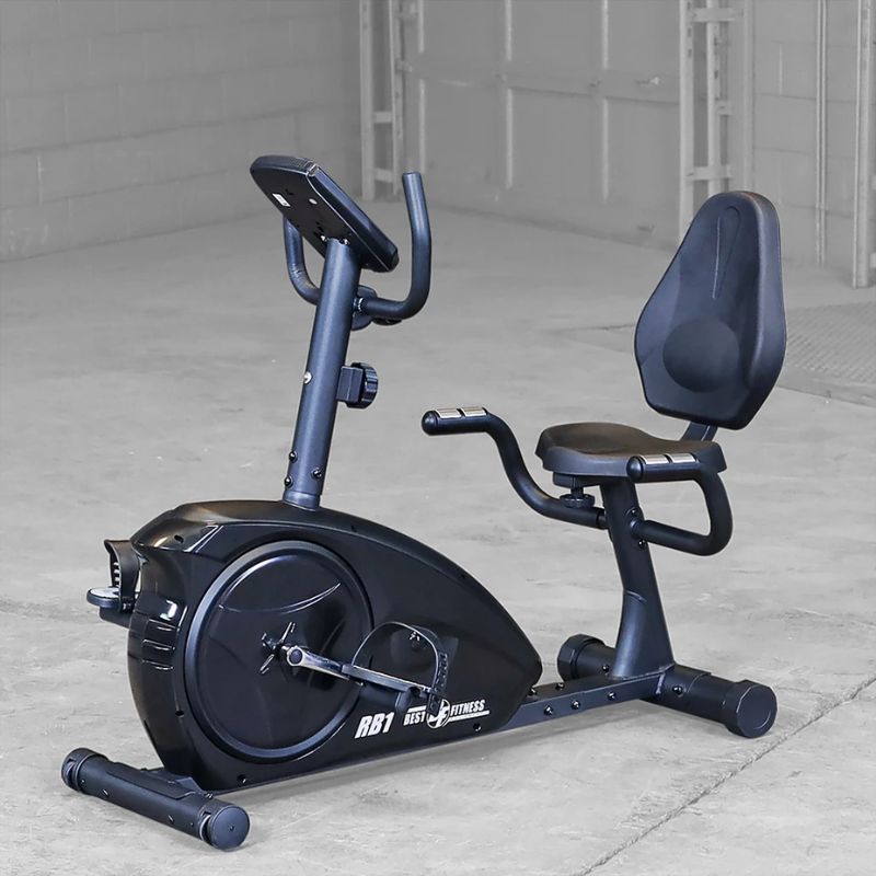 Body-Solid Best Fitness Recumbent Exercise Bike - BFRB1B   Angled View inside  gym