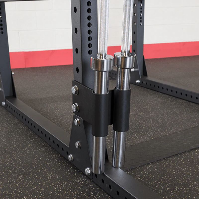 Body-Solid Dual Vertical Bar Holder Attachment - SPRBHV Front View attached in Rack