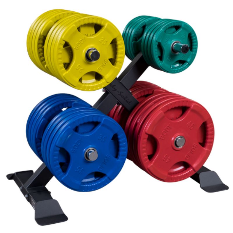 Body-Solid GWT66 X Olympic Weight Tree with Body-Solid Color Rubber Grip Plate Olympic Set