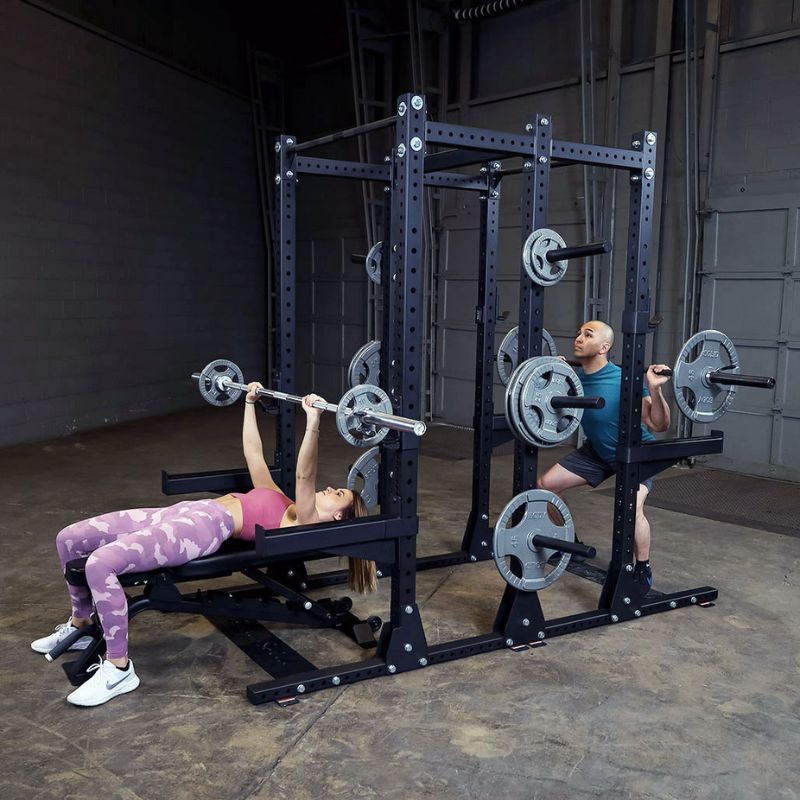 Body-Solid Pro Clubline Double Half Rack - SPR500DBL Main Display Bench Press and Squat Workout Side View