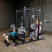 Body-Solid Pro Clubline Double Half Rack - SPR500DBL Main Display Male Bench Press Workout and Female Squat Workout