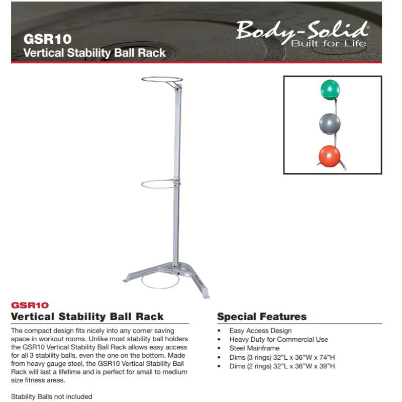 Body-Solid Stability Ball Storage Rack - GSR10 Data Sheet