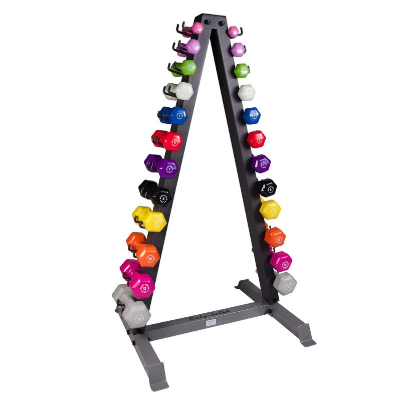 Body-Solid Vinyl_Neoprene Dumbbell Rack - GDR24B with Body Solid Vinyl Dumbbells