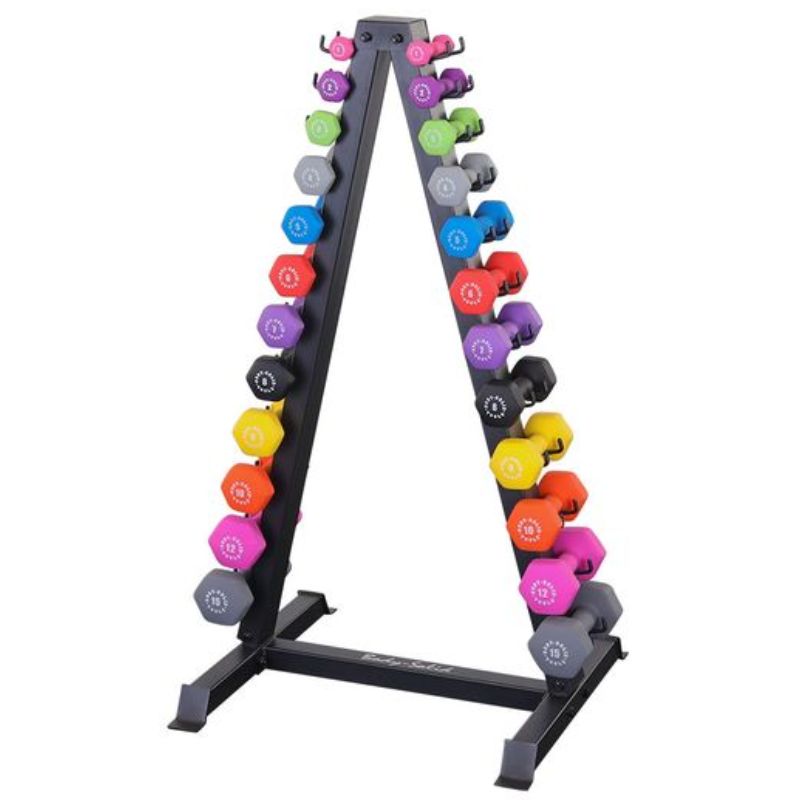 Body-Solid Vinyl_Neoprene Dumbbell Rack - GDR24B with Body Solid Vinyl Dumbbells