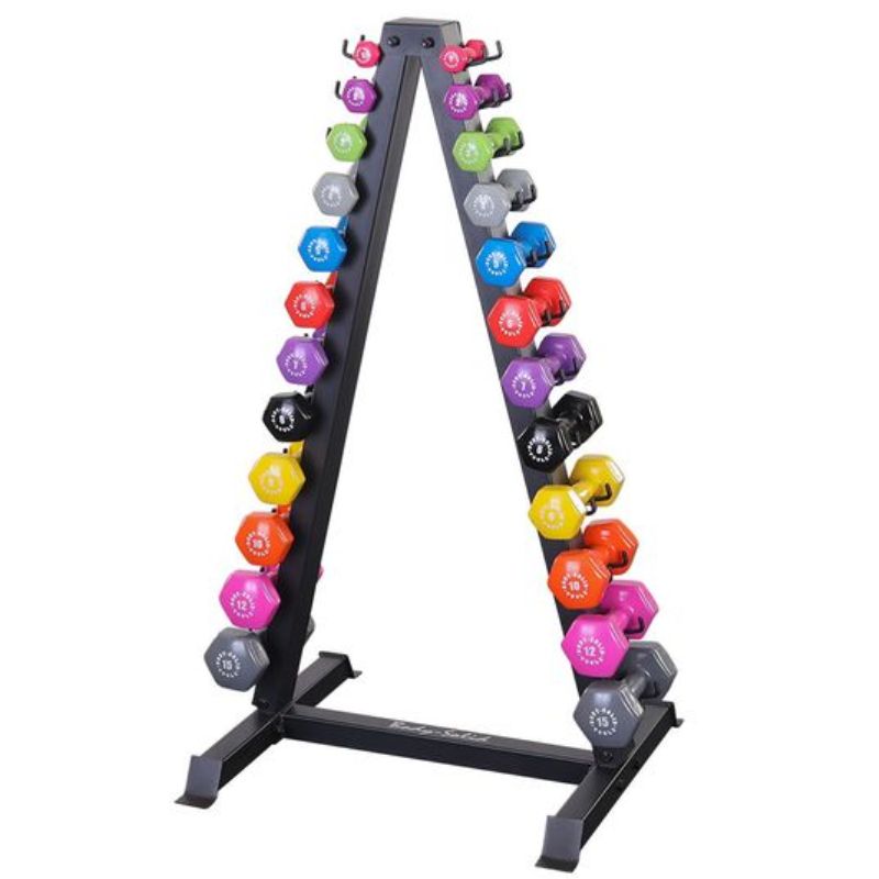 Body-Solid Vinyl_Neoprene Dumbbell Rack - GDR24B with Vinyl Dumbbells