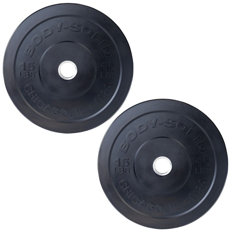 Body-Solid Chicago Extreme Bumper Plates - Black 15 lb Bumper Plate Pair