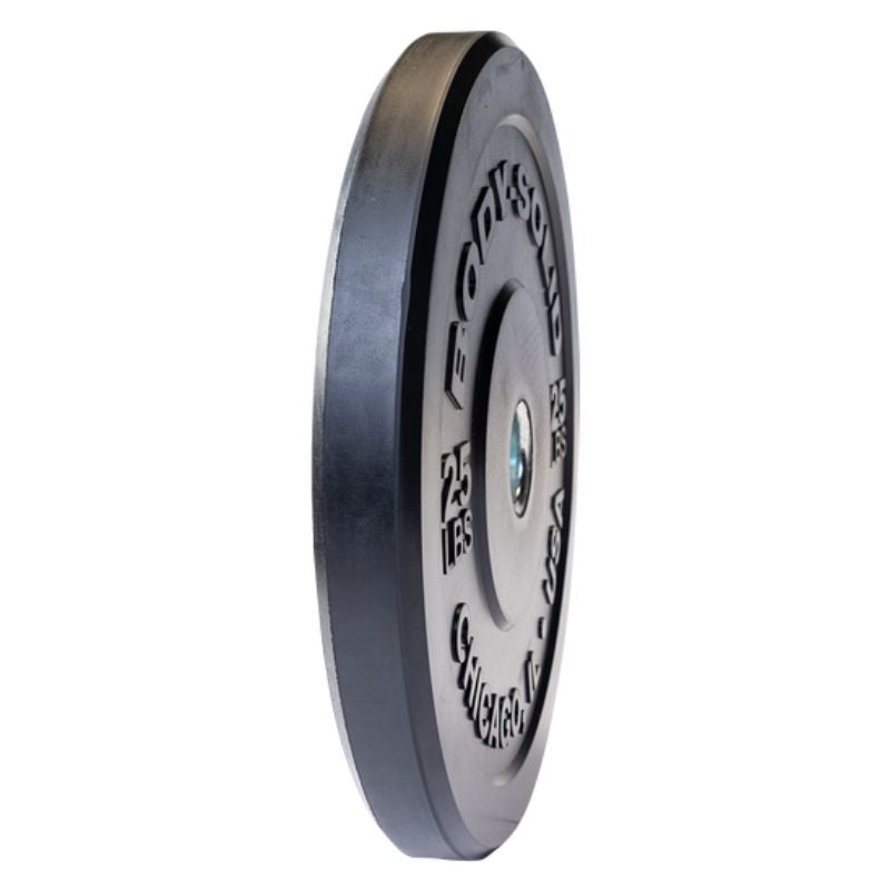 Body-Solid Chicago Extreme Bumper Plates - Black 25 lb Bumper Plate Side View
