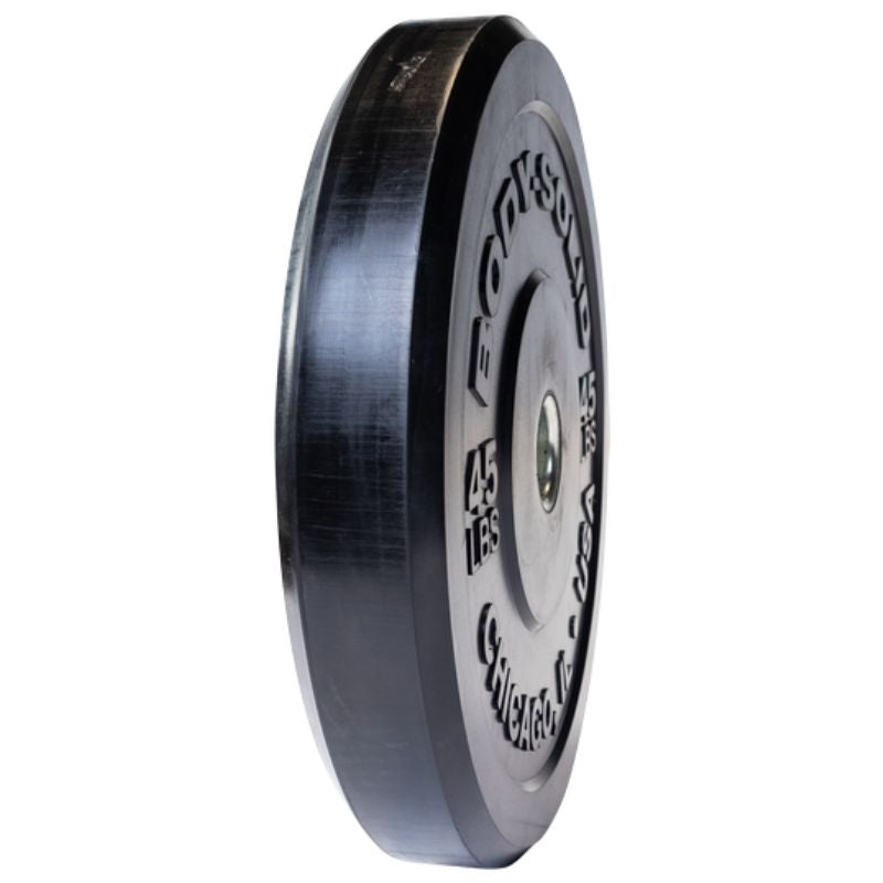Body-Solid Chicago Extreme Bumper Plates - Black 45 lb Bumper Plate Side View
