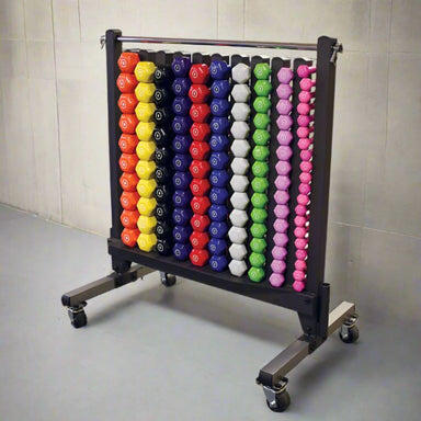 Body-Solid Commercial Neoprene Dumbbell Package Set main Display inside Gym 